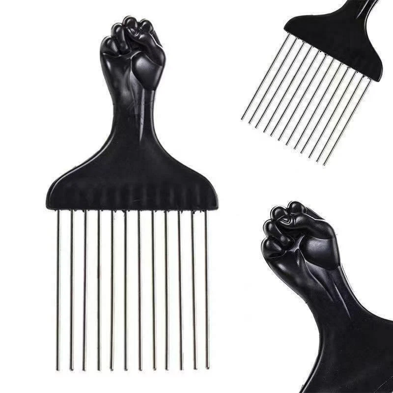 Afro Comb with Black Fist Metal or Plastic African hair Pik Professional Styling