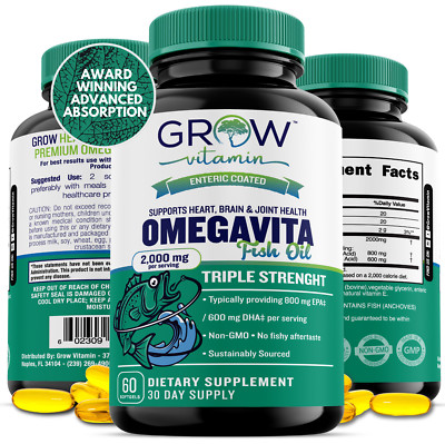 omega 3 fish oil capsules 3x strength 2000mg epa & dha, highest potency