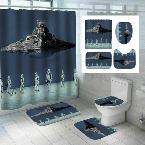 UK Star Wars Bathroom Shower Curtain Toilet Lid Cover Non-slip Mat Door Rug Set - Picture 8 of 14