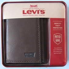 Brown Leather Trifold Wallet Levi's Men's RFID Identity Theft New Free Ship
