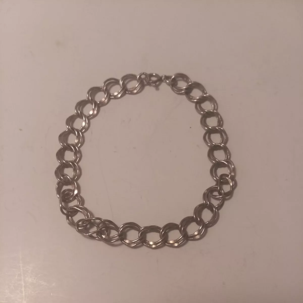 Vintage Sterling Silver .925 Charm Bracelet Double Loop 6 1/2"