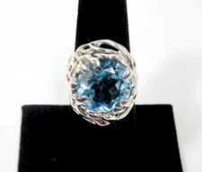 HAGIT GORALI ISRAEL STERLING SILVER LARGE BLUE TOPAZ RING NEW SIZE 7 RARE!