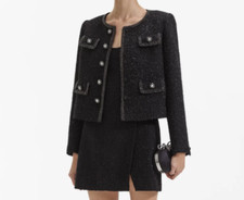 Self-portrait Black Boucle Trimmed Diamanté Details Jacket  Size Uk 12 Us 8