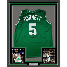 Framed Facsimile Autographed Kevin Garnett 33x42 Green Reprint Laser Auto Jersey