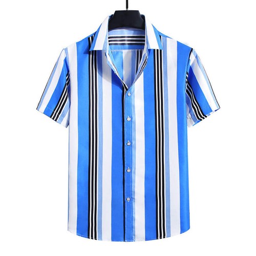 Men's Fashion Loose Striped Short Sleeve Shirt Top for Casual Wear Stylish and C - 第 39/66 張圖片
