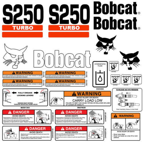 Bobcat S250 TURBO Skid Steer Set Vinyl Decal Sticker 25 PC SET + FREE APPLICATOR - Picture 1 of 1