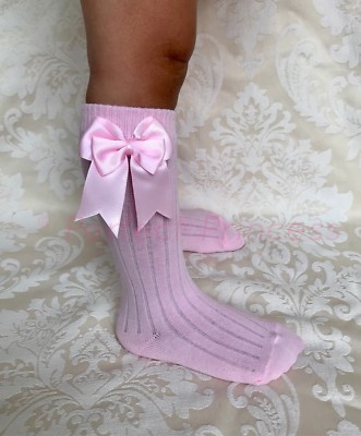 Schleifensocken - Spanische Kniestrümpfe mit Schleifen. Gerippt, Baby/Mädchen/Schule