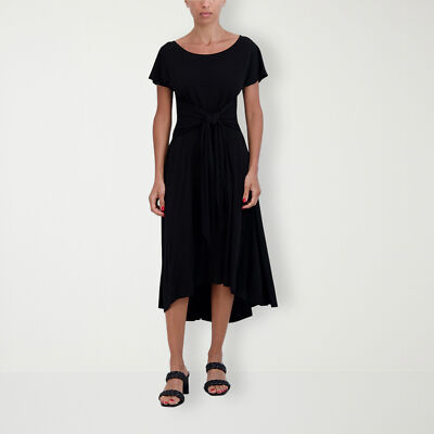 Robbie Bee Short Sleeve Midi Fit + Flare Dress BLACK Women's Sz. L NWT MSRP  $74 | eBay