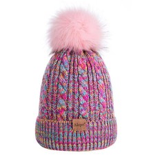 Kids Winter Beanie Hat Warm Fleece Lined Knit Thick Ski Cap Pom Pom Hat