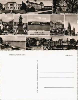 Bonn multi-picture postcard with Villa Hammerschmidt, University, Bundeshaus etc. 1960