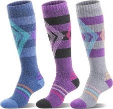 3 Pairs Merino Wool Ski Socks for Womens Mens Medium, Blue / Purple / Grey B
