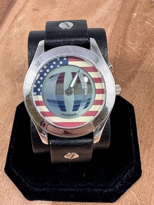 Fossil Big Tic 40mm Unisex Silver Tone w/ American Flag  display picture 2