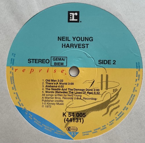 Neil Young – Harvest - Reprise Records - Europe 1980's - Foto 3 di 3