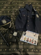 Boys Police Officer Halloween Costume Sz 4-6 Blue With Hat, Badge, Accessories