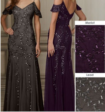 Adriana Papell Platinum 14 NWT Amethyst Trumpet Cold-shoulder Beaded Dress Forma