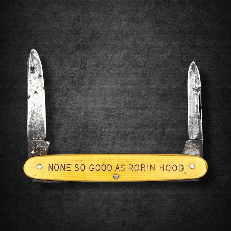 Cuchillo de Bolsillo Zapatos Robin Hood De Colección 2 Hojas Celuloide Mango Publicitario Foto 4 de 4