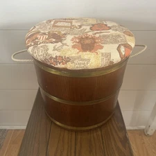 Vintage Firkin Wood Bucket Signed C.L Lane Banded Primitive with fabric lid