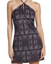 Elodie Women's Junior's Halter Neck Mini Dress Bandana Paisley Print in Blue