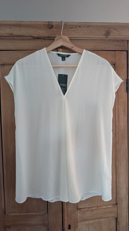 NWT Ralph Lauren Womens Ivory ShortSleeve Casual Blouse Top Small #176