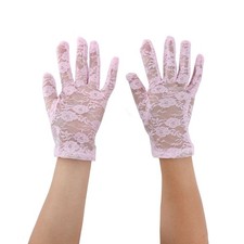 Ladies Driving Cycling Lace Full Finger Mittens Sun Resistant Gloves Pink Pair