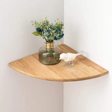 Corner Shelf, Solid Oak Wood Floating Corner Shelf Wall Mount Round End Float...