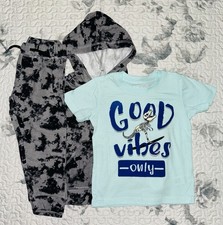 Toddler Boys Little Rebels 3pc Teal Dino T-Shirt, Hoodie and Jogger Set Sz/ 2T