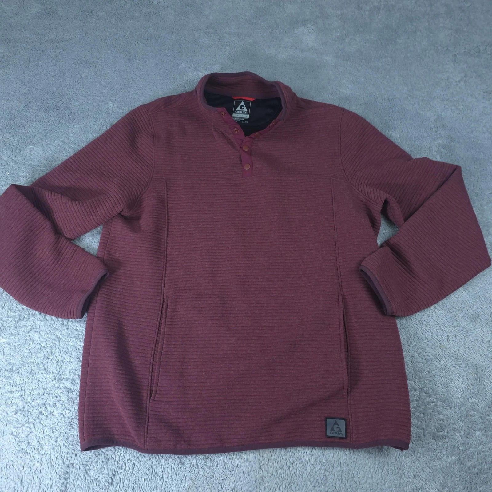 Gerry Pullover Mens XL Red Henley Long Sleeve Knit Pockets Casual Top Outdoor