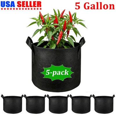 5-Pack Black Grow Bags 5 Gallon Aeration Fabric Pots with Handles Root Container
