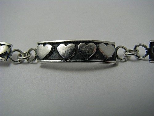 STERLING SILVER BRACELET "HEARTS" 925 Silver Taxco Mexico ca1980s 6.5" or 165mm. - Picture 6 of 10