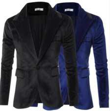 Men's Wedding Business Formal Velvet Blazer Coat One Button Suit Slim Fit Jacket