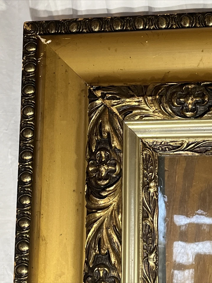 MARCO DE FOTOS GRANDE ANTIGUO DE MADERA ANHELADO ORO 33x29 20x16 ART DECO DE COLECCIÓN Foto 4 de 4