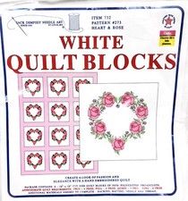 Jack Dempsey 6 HEART  ROSE 18" stamped Quilt Blocks sewing embroidery craft 269
