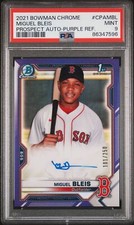PSA 9 MIGUEL BLEIS AUTO 2021 Bowman Chrome PURPLE REFRACTOR/250 RED SOX RC MINT
