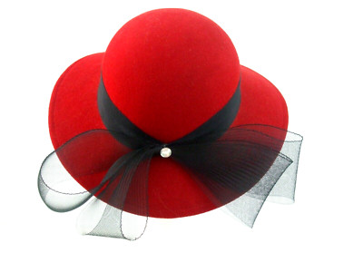 Vintage Doeskin 100% Wool Felt Red Hat Geo. W Bollman & Co with Black Bow 7 1/2\