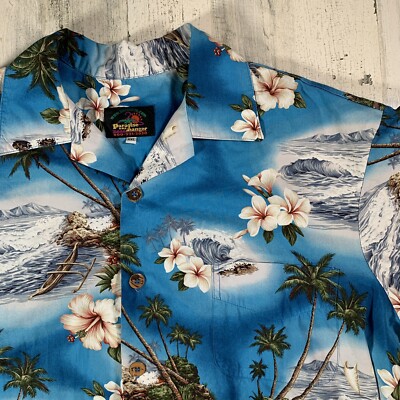 Vintage Paradise on a Hanger Men's Blue Floral Palm Trees Hawaiian