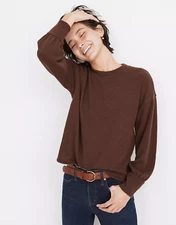 MADEWELL WOMEN'S BROWN BRUSHED KNIT PUFF-SLEEVE SWEATER-Y FEEL TOP Sz M