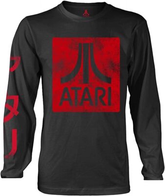  Offizielles Atari Red Box Logo Herren schwarz Langarm T-Shirt Atari klassisch