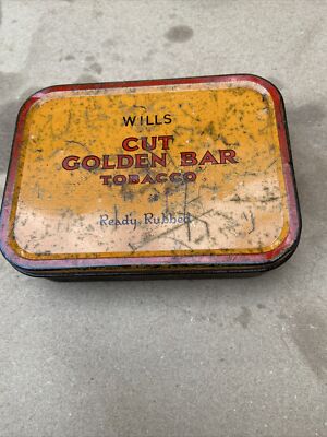 w.d. & h.o. wills tobacco tins VINTAGE ORIGINAL WD & HO WILLS CUT GOLDEN BAR TOBACCO TIN READY RUBBED