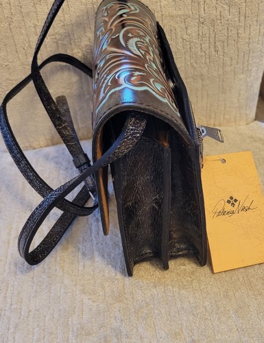 NWT PATRICIA NASH Locri Italian leather turquoise brown x-body clutch bag purse - Picture 6 of 6