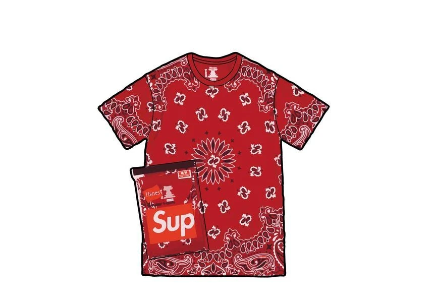 T shirts sans étiquette Supreme Hanes Bandana (lot de 2) rouge