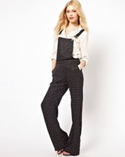 River Island Women's Navy blue And White Polka Dot Smart Dungarees Jumpsuit SZ10