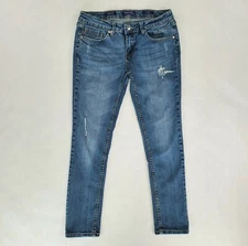 VIGOSS Jeans Women's Stretch Thompson Cowboy Skinny Distressed Blue Denim Sz. 27