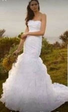 David s Bridal Ruched Organza Mermaid Wedding Dress Back Size 8