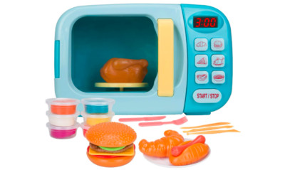 Toy Home Microwave Real Working Count Down Food Buttons Plate Kitchen Playing