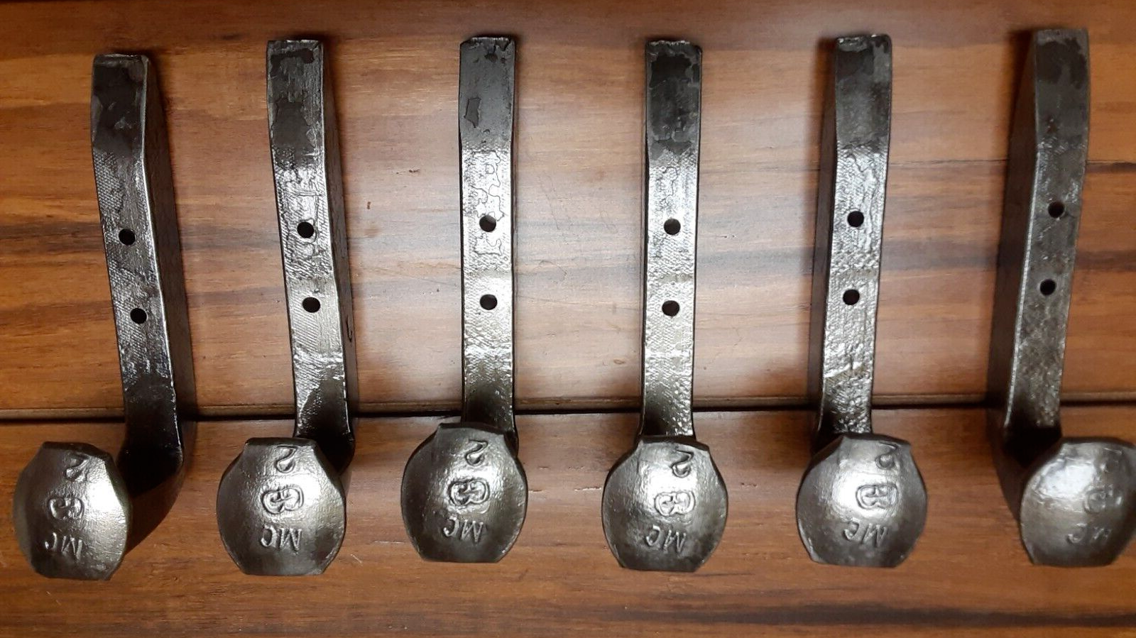6 Railroad Spike Hooks - Rustic Industrial Coat & Hat Hangers - Brushed Steel-image