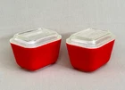 Pair Small Vintage Pyrex Red Refrigerator Dishes w/Lids - 501- Shiny Minty!