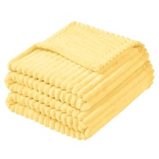 Flannel Fleece King Blanket for King Size Bed, 300GSM 108x90 inch Light Yellow