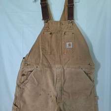 Carhartt R01 BRN Duck Bib Overalls Mens 40x32 Brown Cotton Workwear Pants