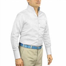 Mens Evening Wedding Party Dress Shirt White Jacquard High Open One Piece Collar