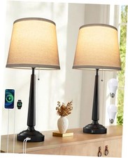 22'' Table Lamps for Bedroom Set of 2: Tall Black Table Lamps with USB XT-02